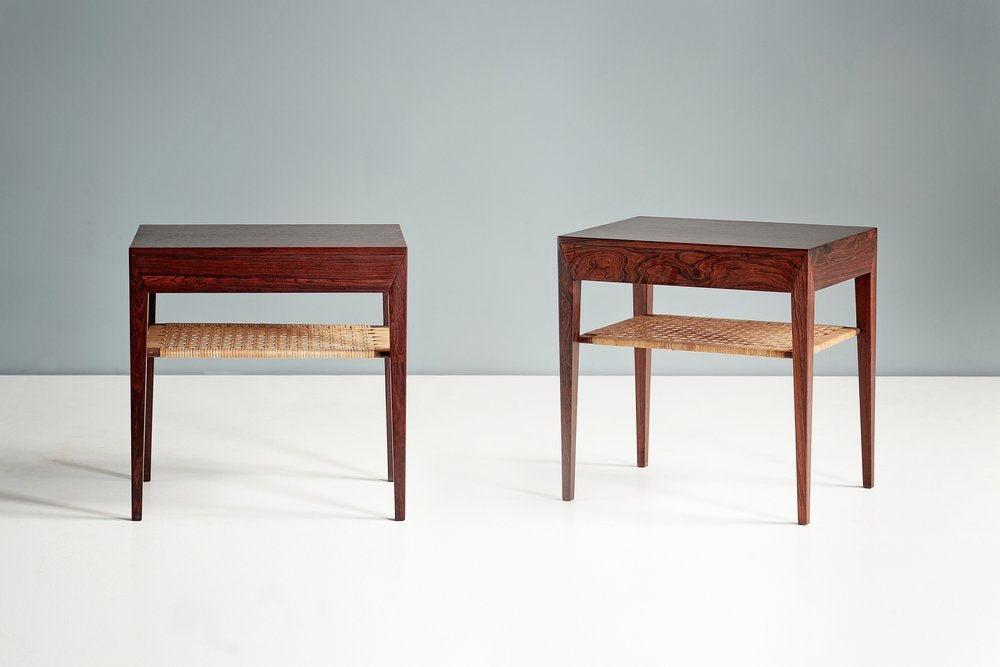 Pair of Bedside Tables with Cane Shelf