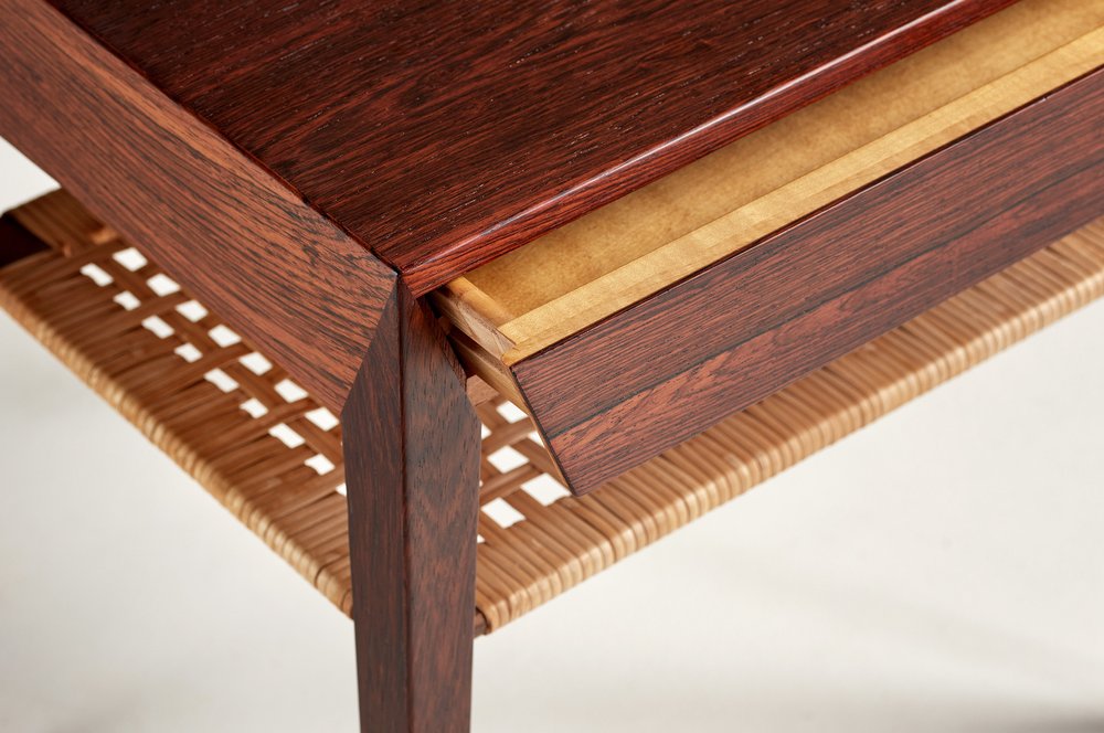 Pair of Bedside Tables with Cane Shelf