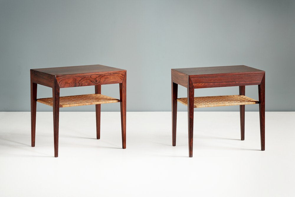 Pair of Bedside Tables with Cane Shelf