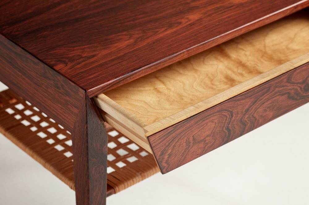 Pair of Bedside Tables with Cane Shelf