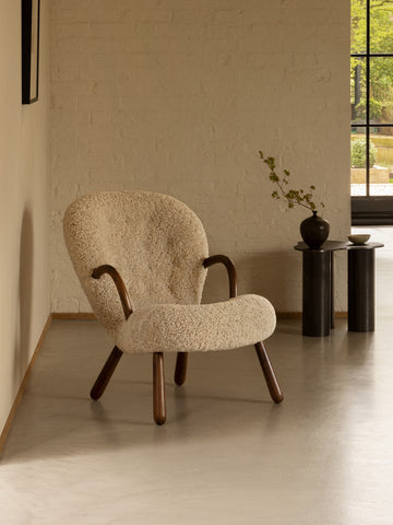 Clam Chair Moonlight Sheepskin Walnut Scandinavian Modern - Main Image